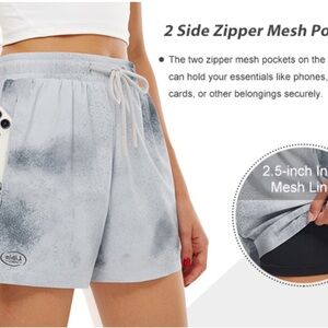 Libin Womens Running Shorts XL Blue Gray Inner Liner Zip Back Pocket